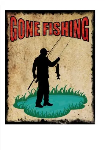 Gone Fishing Carp Fishing Fun Novelty Metal Door Sign Anglers Sign Man Cave Sign