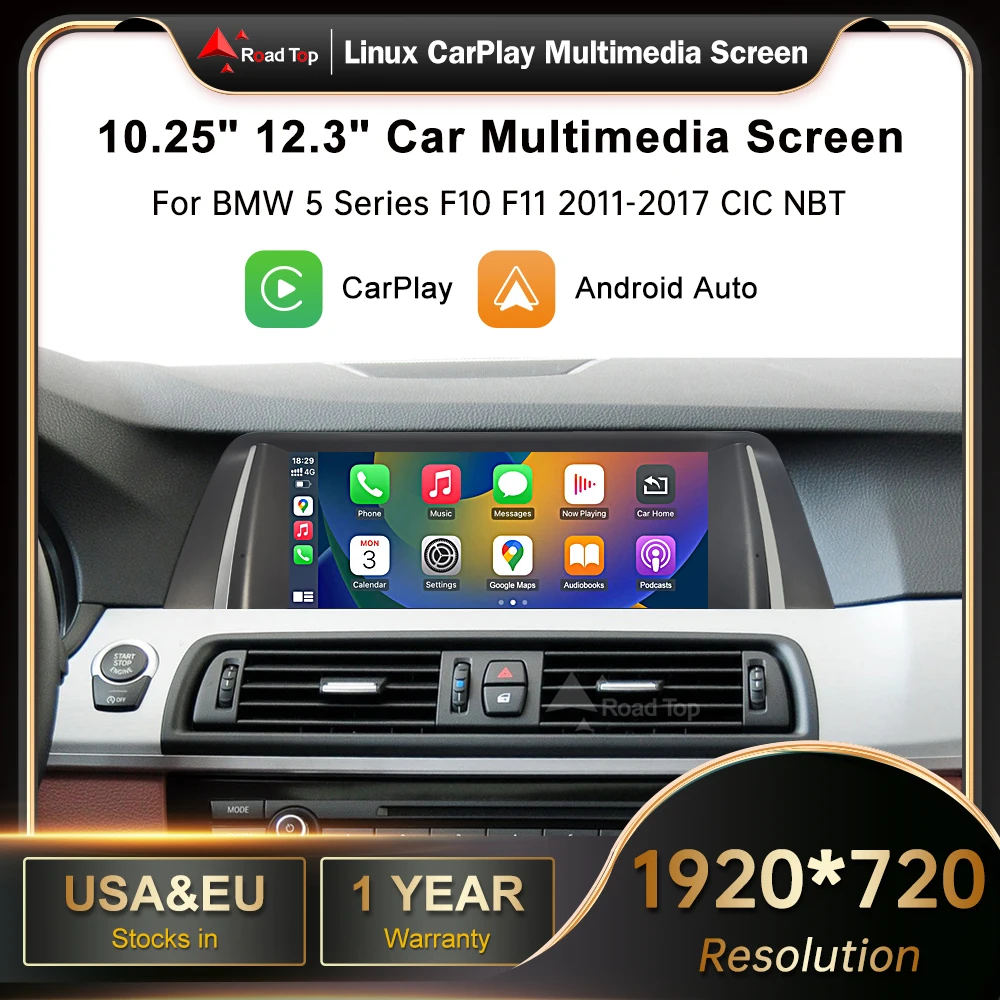 

Road Top 12.3' Wireless Apple CarPlay Android Auto Car Multimedia Radio Linux Player For BMW 5 Series 2011-2017 F10 F11 CIC NBT