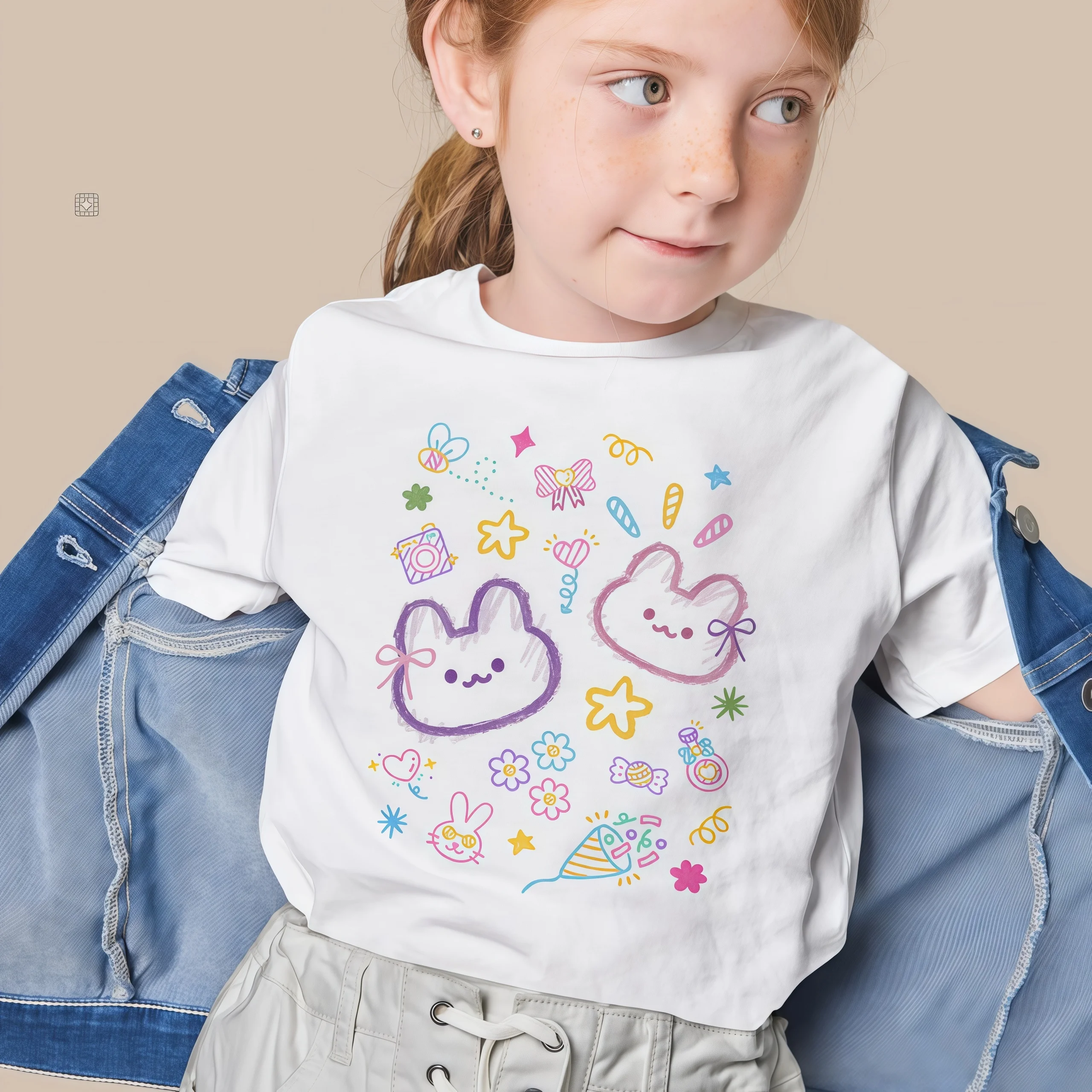Bunny Heart Flower Kids T-Shirt Casual Loose Fit Soft Breathable for Daily Wear Beach Vacation Party Outfit Machine Washable