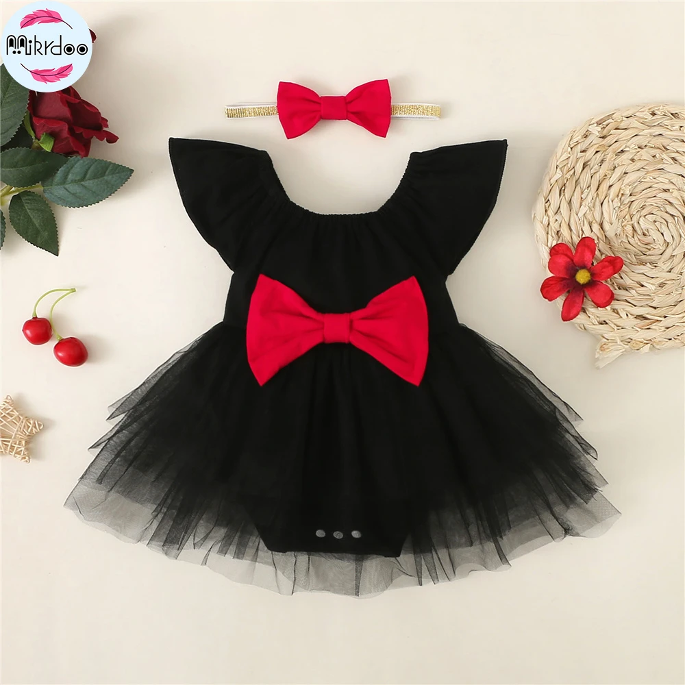 2PCS Fashion Summer Newborn Baby Girl Mesh Puffy Jumpsuit+Bow Headband for 0-2Y Toddler Bodysuit Cute Photo Party Outfit