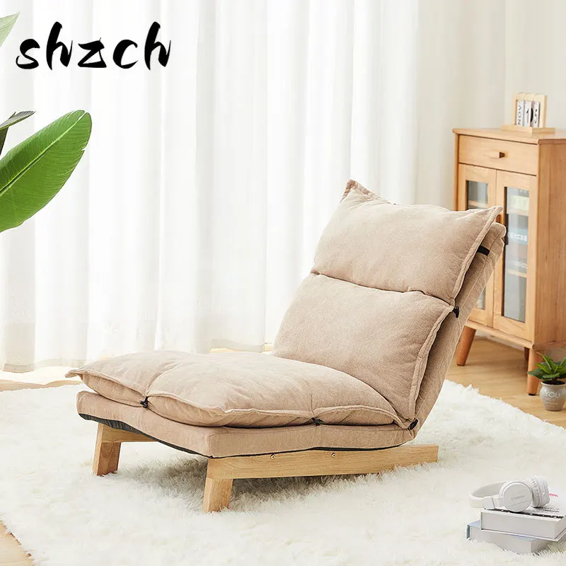Single Low Sofa Chair Japanese Style Lounge Chair Tatami Floor Seating for Bay Window or Balcony Solid Wood Home Lazy Recliner