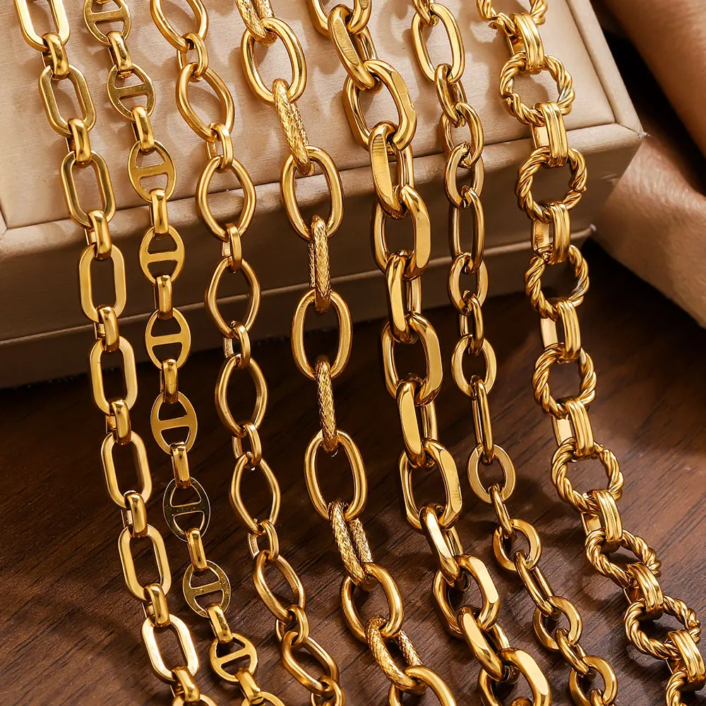 1meter Stainless Steel Large Chains Gold-plated NK Embossed Thread Cross for DIY Jewelry Making Accessories  Necklace Bracelet - view 4