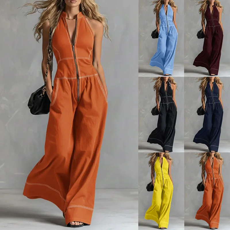 2026 New Women Stand Collar Sleeveless Jumpsuit Loose Casual Office Daily Wear Rompers