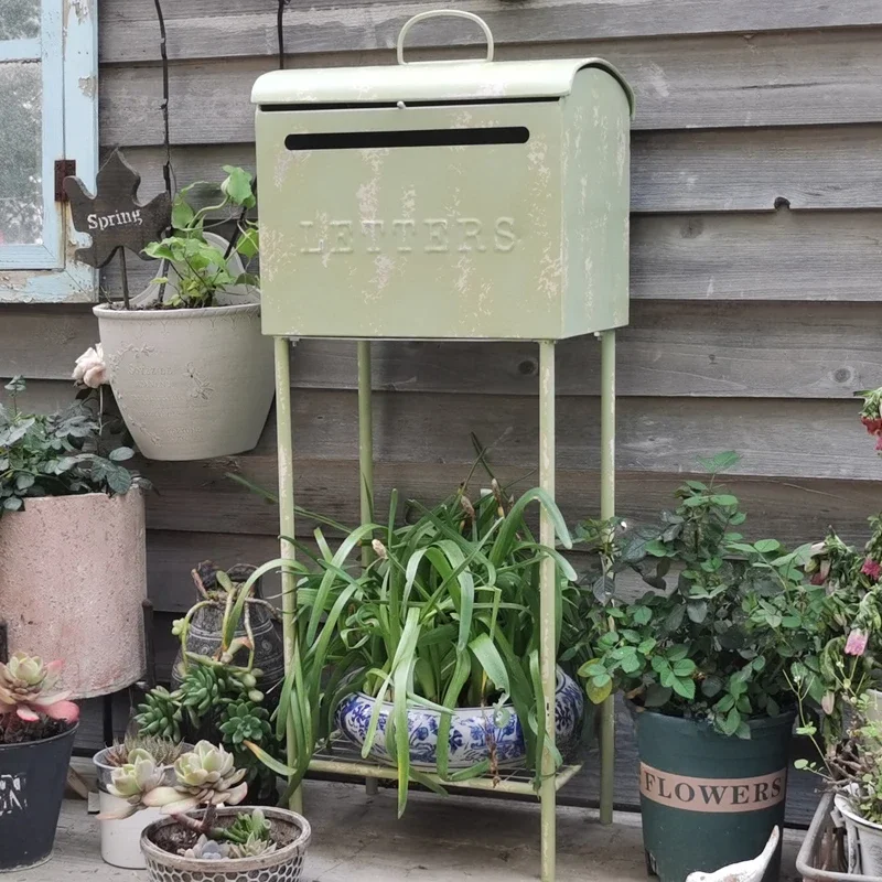 Iron Mailboxes Retro Old Mailbox Garden Courtyard Postbox Decorative Flower Shelf Gardening Outdoor Ornaments Floor Box