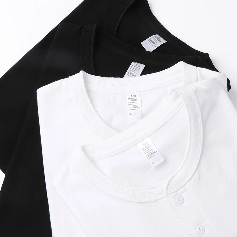 

Solid Color Shirts Cotton Henry Collar Short-sleeved T-shirt Shoulder White POLO Shirt Bottoming Top Men Tops Tee Men Clothing