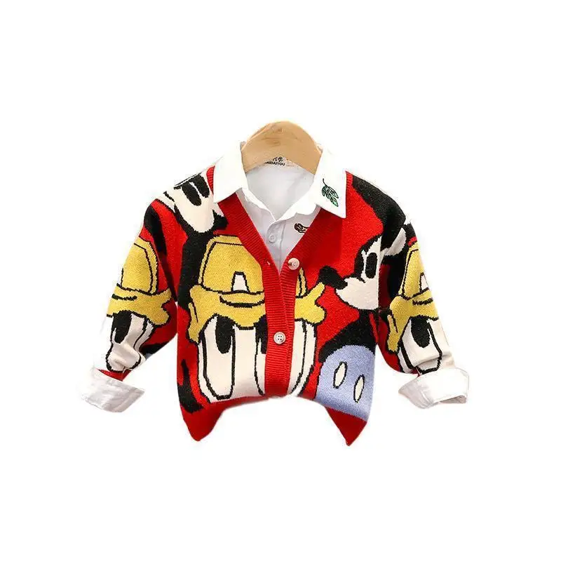 Disney Knitted Cardigan Japanese Donald Cartoon Sweaters for Kids Coat Female Autumn and Winter Loose Wild Thicken Kawaii Tops