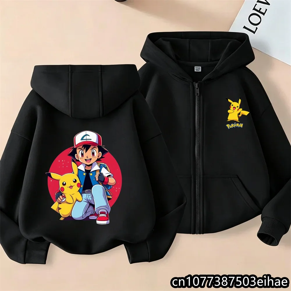 Kids Pokémon Zip up Hoodie Japanese Anime Hip Hop Fashion Streetwear Zippered Hooded Sweatshirt Coat