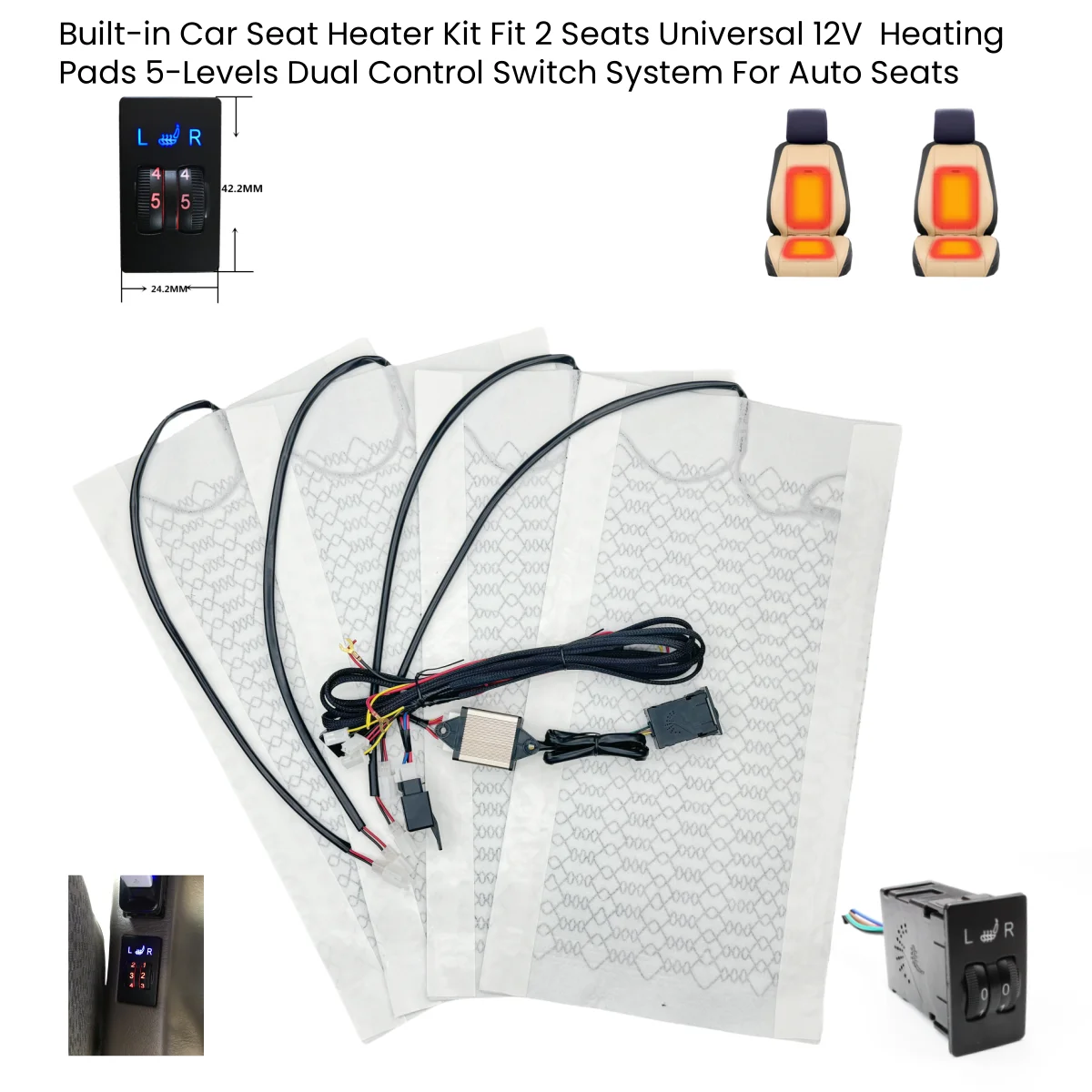 

Car Seat Heater 12V Universal Carbon Fiber Heating Pads 2 Dial 5 Level Dual Control Switch System Fit 2 Seats Winter Warmer