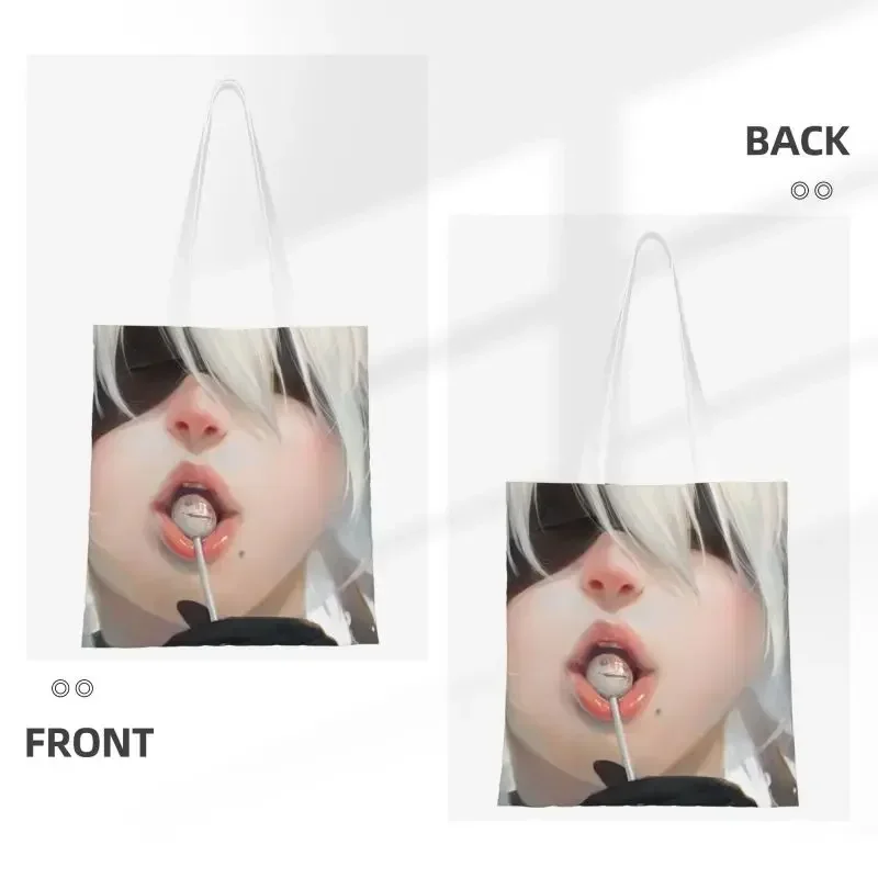 Recycling 2B Nier Automata Boxer Shopping Bag Women Canvas Shoulder Tote Bag Durable Anime Cartoon Game Groceries Shopper Bags