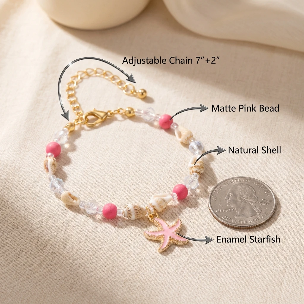 Niedliches Rosa Seestern-Perlenarmband für Frauen Y2K Ästhetik Mermaidcore Muschel-Armband Süßer Trendiger Schmuck Geschenk – Detail 7