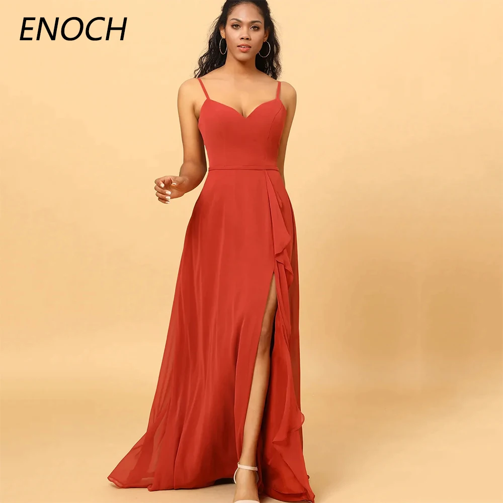 ENOCH Simple Bridesmaid Dresses Side Split Sweetheart Spaghetti Straps Backless Zipper A-Line Party Gown Vestidos De Novia New