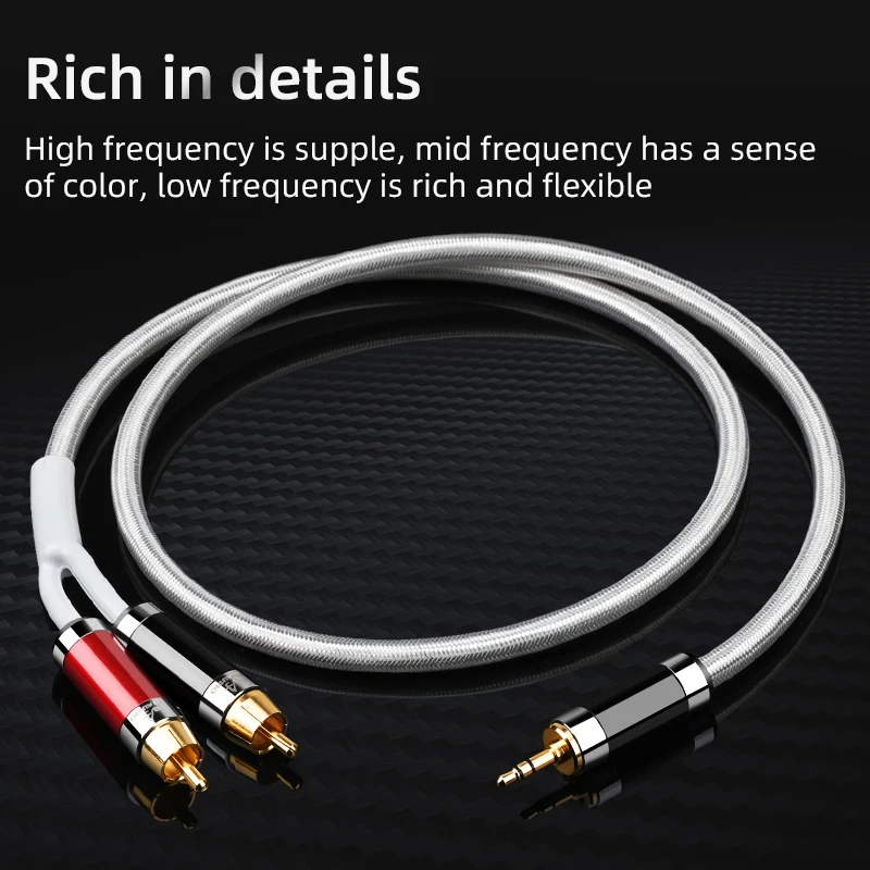 ATAUDIO HiFi 3.5mm to 2RCA Audio Cable Hi-end 7N OCC Noise-free Stereo 3.5 Jack to 2RCA Male for Amplifiers Audio Home Theater