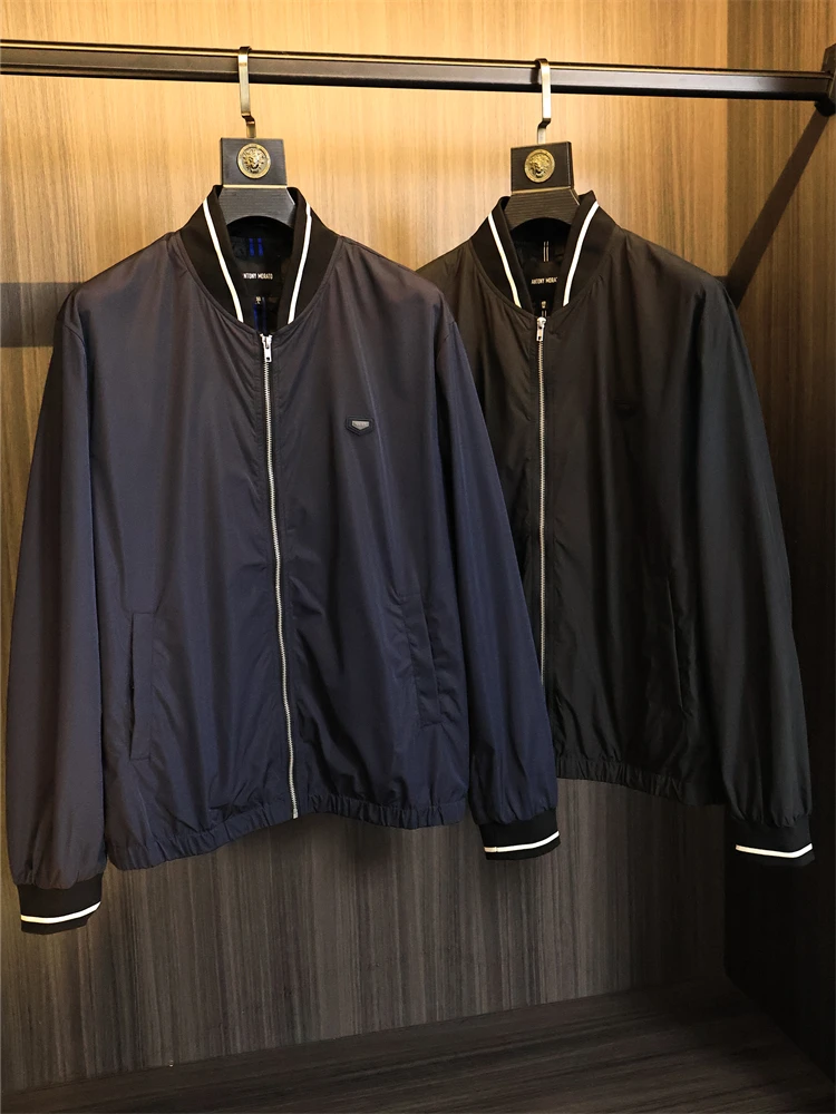 

Мужская однотонная деловая повседневная куртка с бейсбольным воротником, верхняя одежда, осенняя модная городская стойка, длинный воротник-стойка све