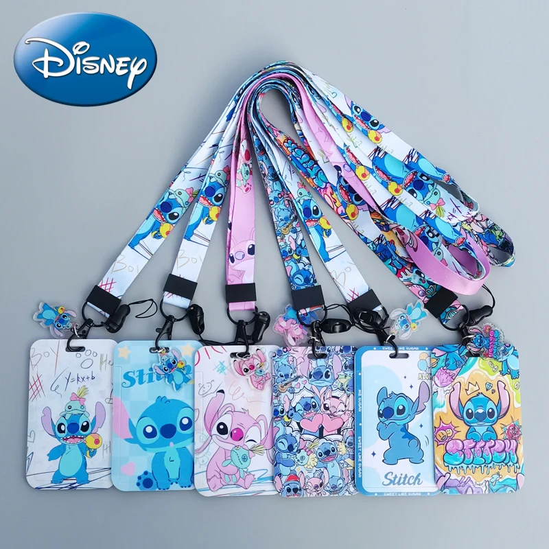 New Disney Lilo & Stitch Card Holder Anime Kawaii Pink Angel Printing ID Credit Card Bag Badge Holder Kids Toys Christmas Gift