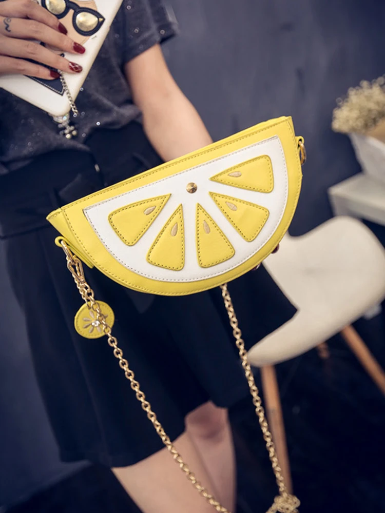 

Female Orange Watermelon Shape Croossbody Bag PU Leather Chain Messenger Bag Shoulder Handbags for Traveling