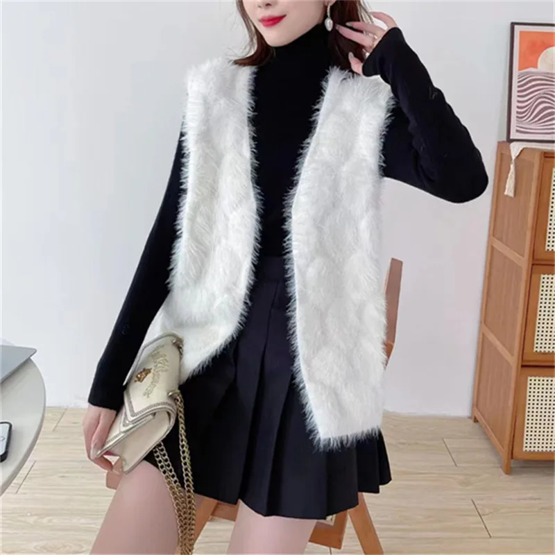 Vest Long Natural Jacket For Women Luxury Fashion Leather Autumn Winter Spring Outwear High Quality Fur Clothing E2788