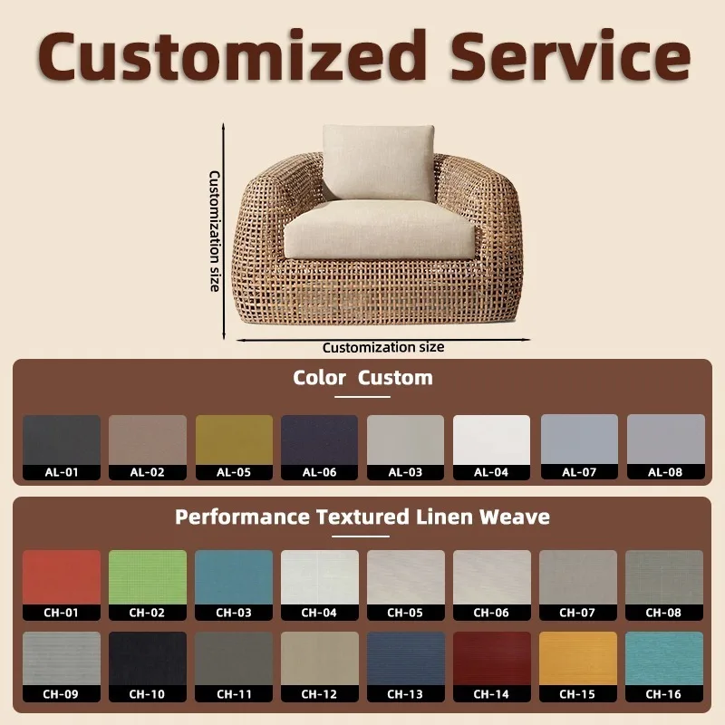 Modern Luxury Outdoor Rattan Single Sofa | Rust-proof Aluminum Frame | Waterproof Fabric Armchair for Hotel Garden Projects