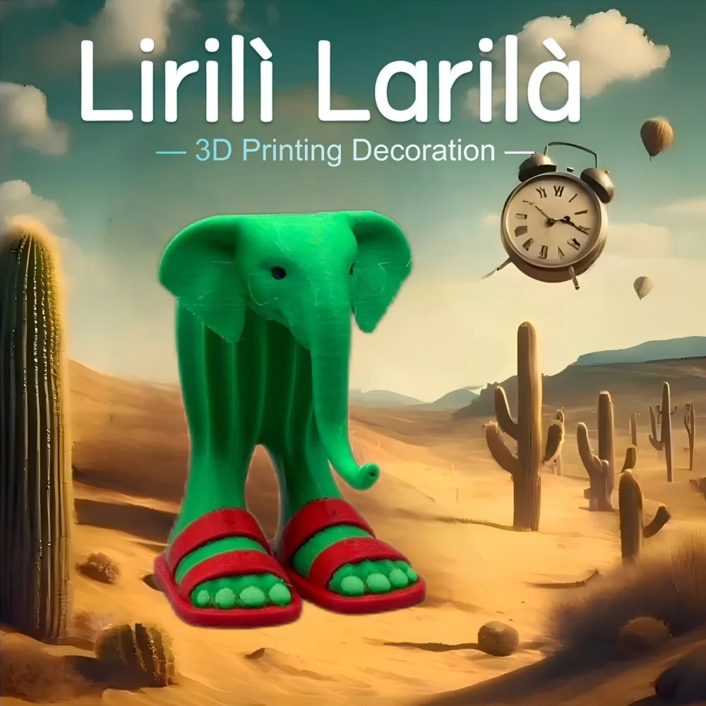 3D Printed Lirili Larila Collectible Viral Brainrot Meme Toy with Sandals, Elephant Cactus Decor for Weirdcore Lovers, Funny 3D