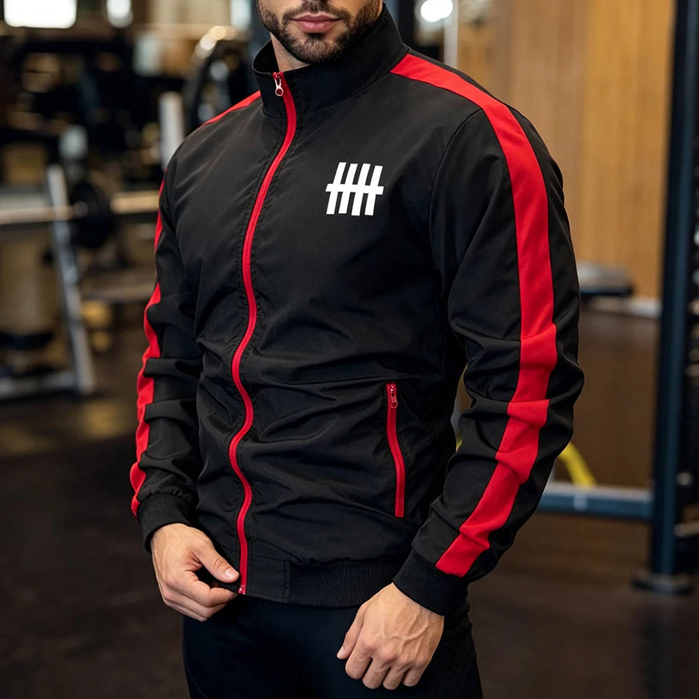 Mens Stand Collar Full Zip Track Sport Jacket Full Zipper & Side Stripes Casual Daily Streetwear Running Tops Fence Grid Print