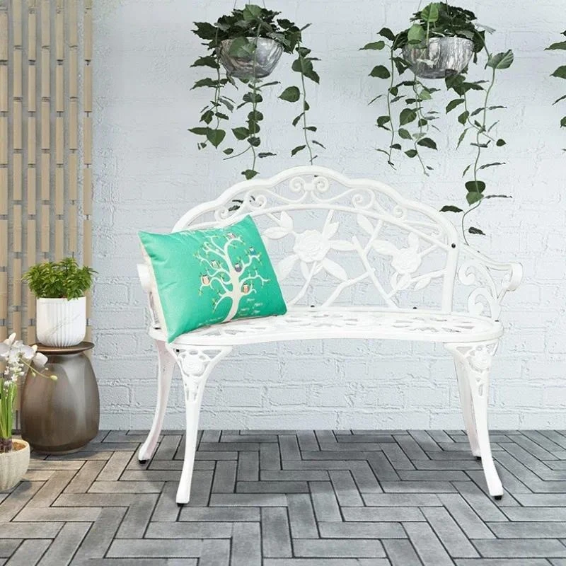 Outdoor Park Bench Garden Courtyard Leisure Wrought Iron Flower Back Chair Cast Aluminum Seat
