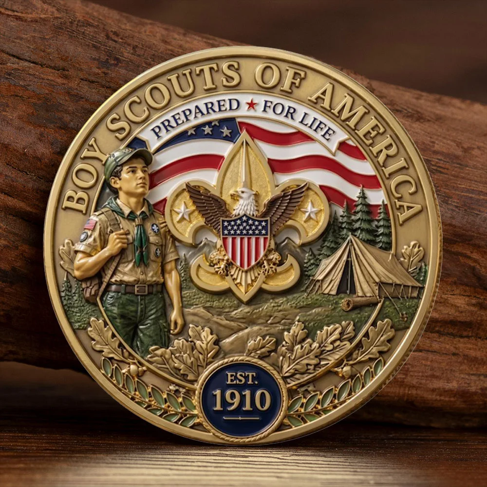 Est 1910 Boy Scouts of America Gold Plated Commemorative Coin Boy Scouts Outdoor Skills Medal Collectible Coin