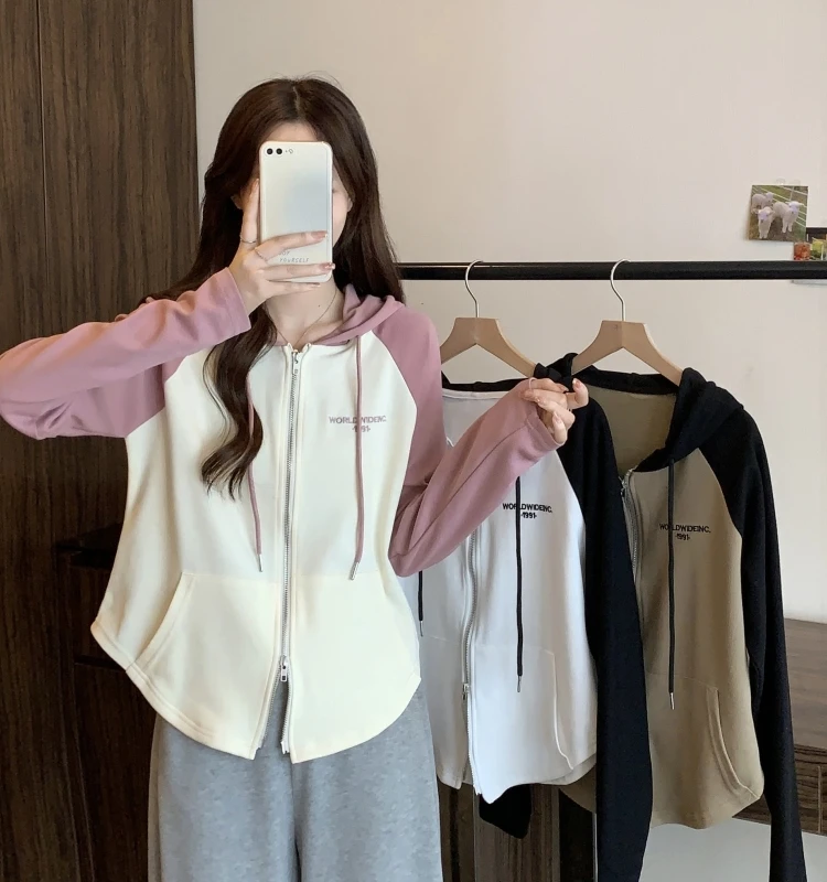 

Женская толстовка свободного кроя с длинными рукавами, больших размеров, повседневная верхняя одежда, с двойной молнией, цветными вставками и дизайном по линии плеч, удобная, стильная.