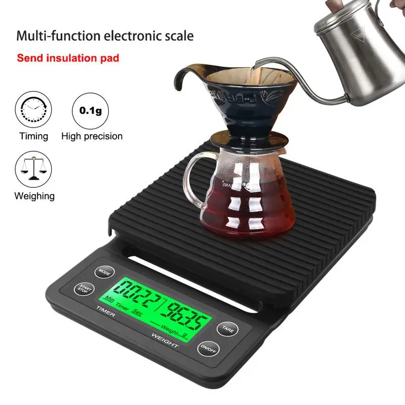 1Pc Coffee Scale 0.1g High Precision 3kg 5kg with Timer Drip Electronic Kitchen Digital LCD Weight Balance Household Daily Use