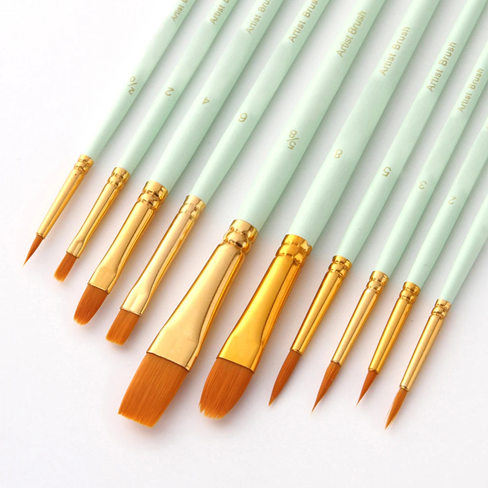 

10pcs Premium Paint Set Oil Watercolor Gouache Nylon Wood Handle Durable Easy Clean Professional Artist Watercolor Brush Gouache