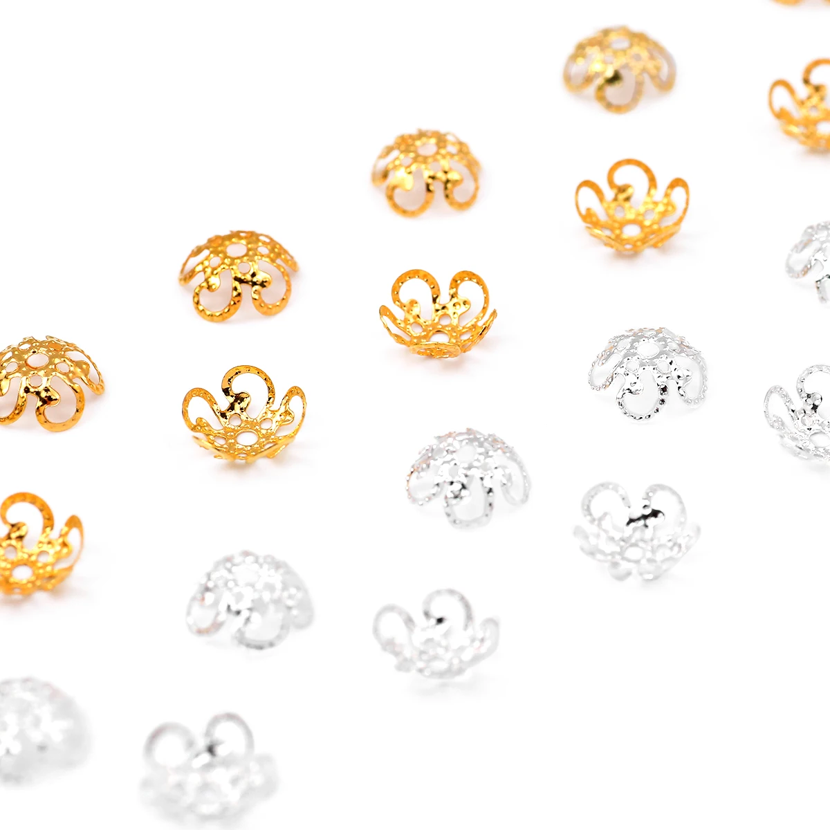 

600pcs 9mm Gold Plated Alloy Iron Hollow Flower Bead Caps End Caps Spacer Beads Loose Beads For DIY Jewelry Making Accessories