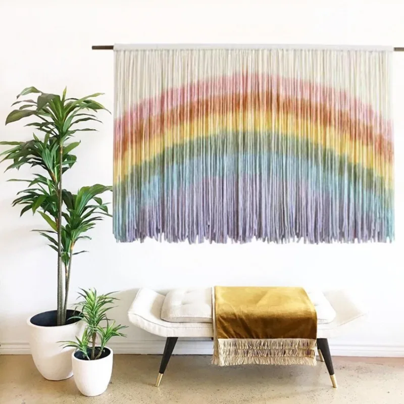 Rainbow Nordic style hand-woven dyed tapestry B & B living room bedroom bedside soft decoration room cloth