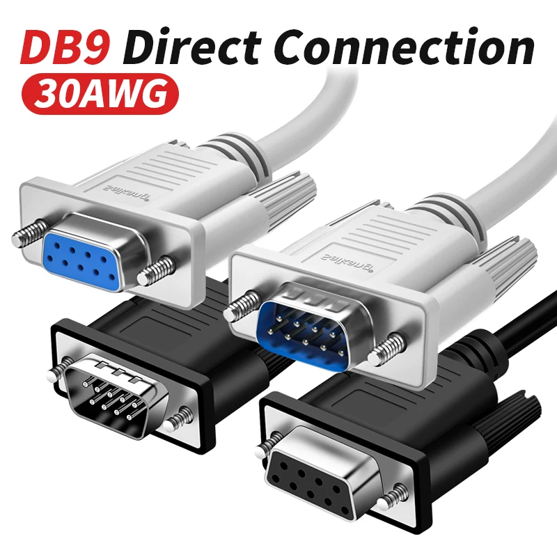 30AWG DB9 Male Female Direct Connection Data Cable RS232 Serial Port Connectors Pure Copper Nickel Plated 9Pin COM Extension Wir