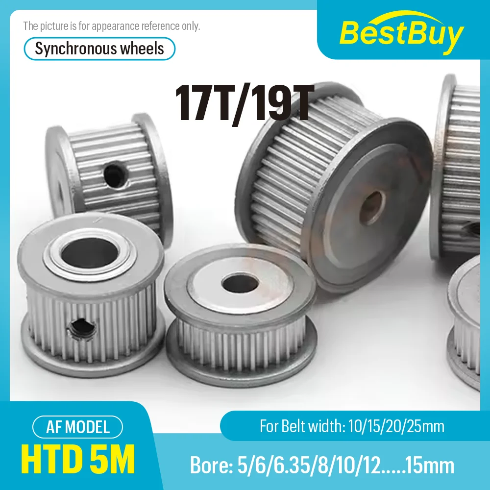

HTD 5M 17T/19 Teeth AF Type Timing Pulley Pitch 5mm Bore 5-15mm for 10/15/20/25mm Width Belt Used In Linear Pulley 5GT