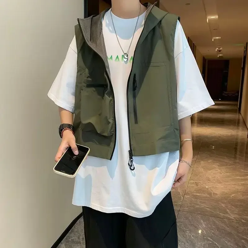 

Loose Fit Tactical Cargo Vest​ Quick Dry Hooded Jacket for Outdoor Unisex Streetwear Design with Zipper