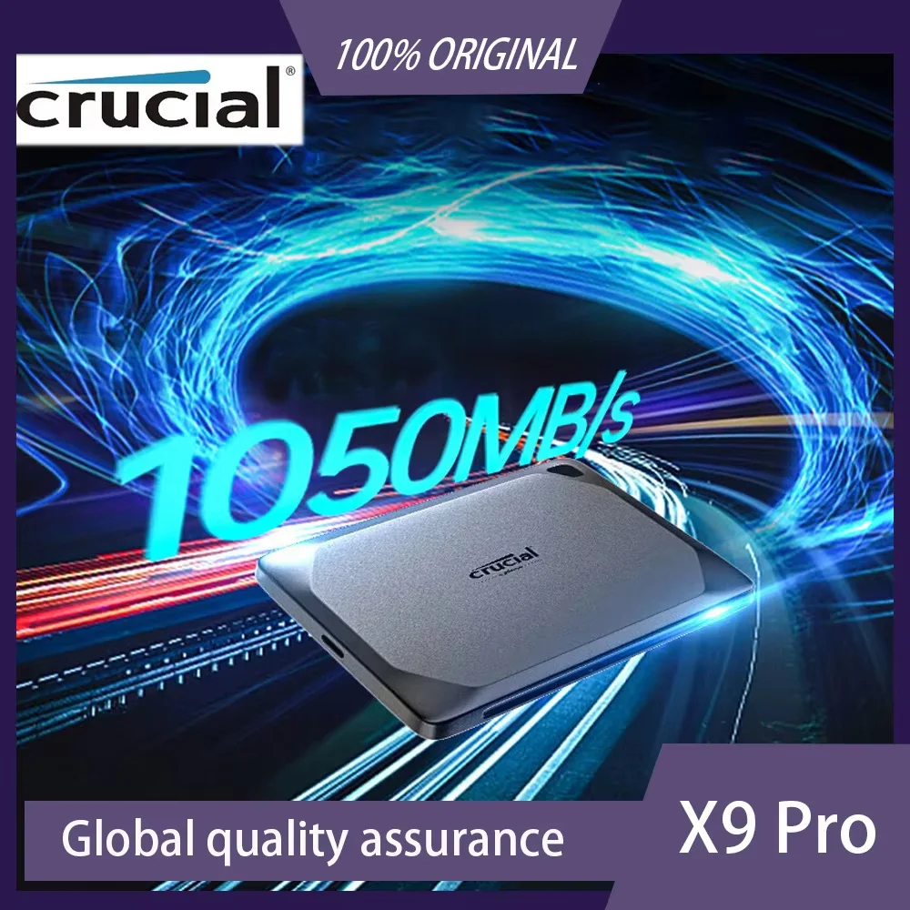 Crucial X9 Pro محمول SSD 1 تيرا بايت USB 3.2 Gen 2 Type C تشفير الحماية الثلاثية شريحة المصنع الأصلية سرعة القراءة 1050 ميجابايت/ثانية