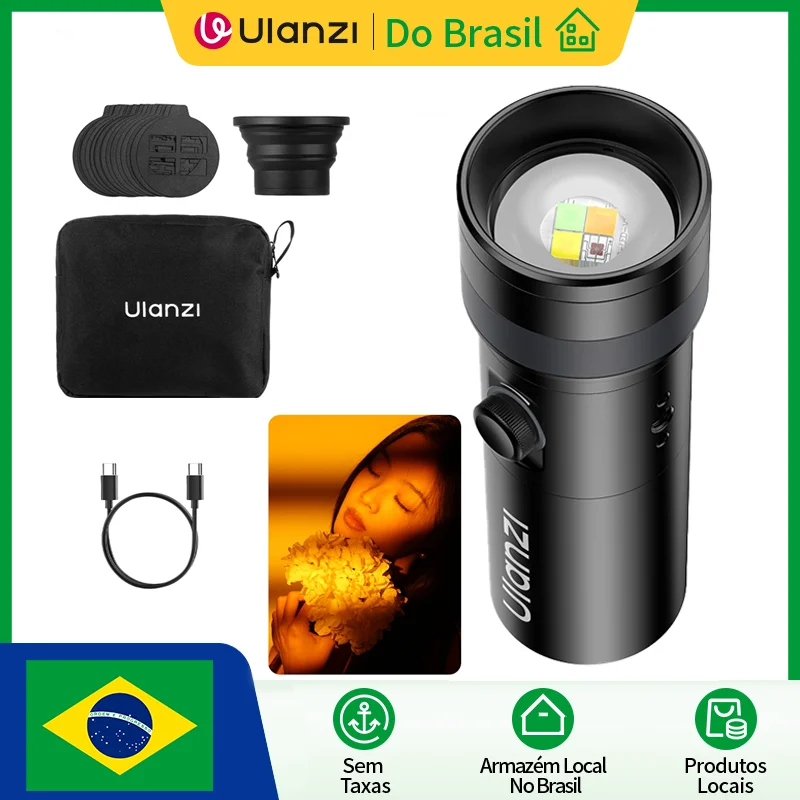 Lanterna de vídeoografia Ulanzi LM01 RGB 10W com escurecimento de 4 cores 20 Gobo Fotografia Flash Luz LED 7500mAh com parafuso de 1/4 "Vlog ao vivo