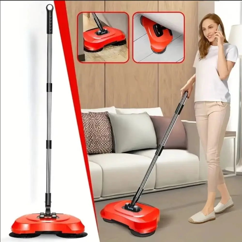 

Adjustable Handle Hand Push Sweeper 3-in-1 Design Stainless Steel Handle Floor Sweeper Easy to Use Lightweight Vacuum Broom