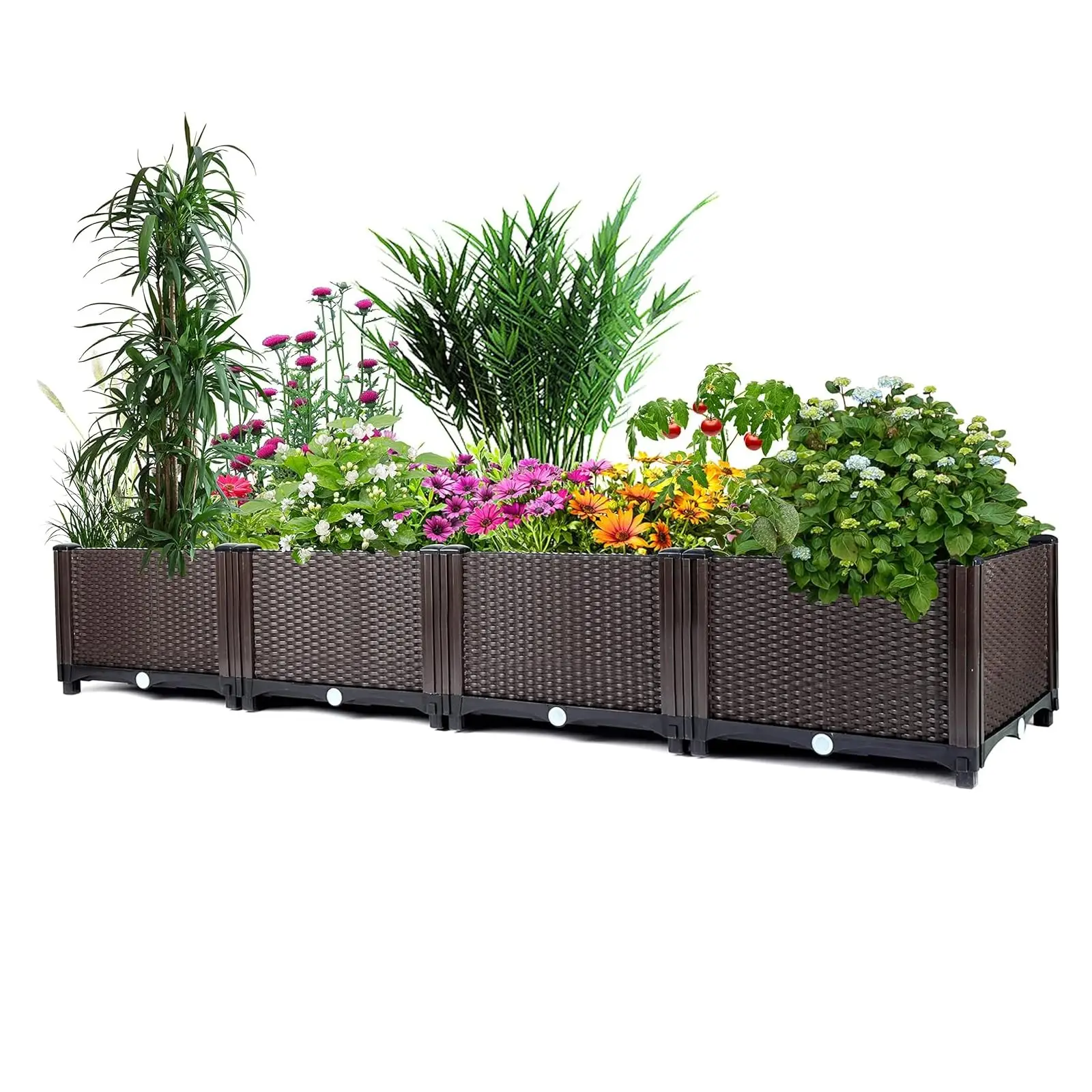 

Large Self-Watering Raised Garden Bed, Deep Root Design Elevated Planter Box w/Drainage Plug for Patio Balcony Vegetable Flowers