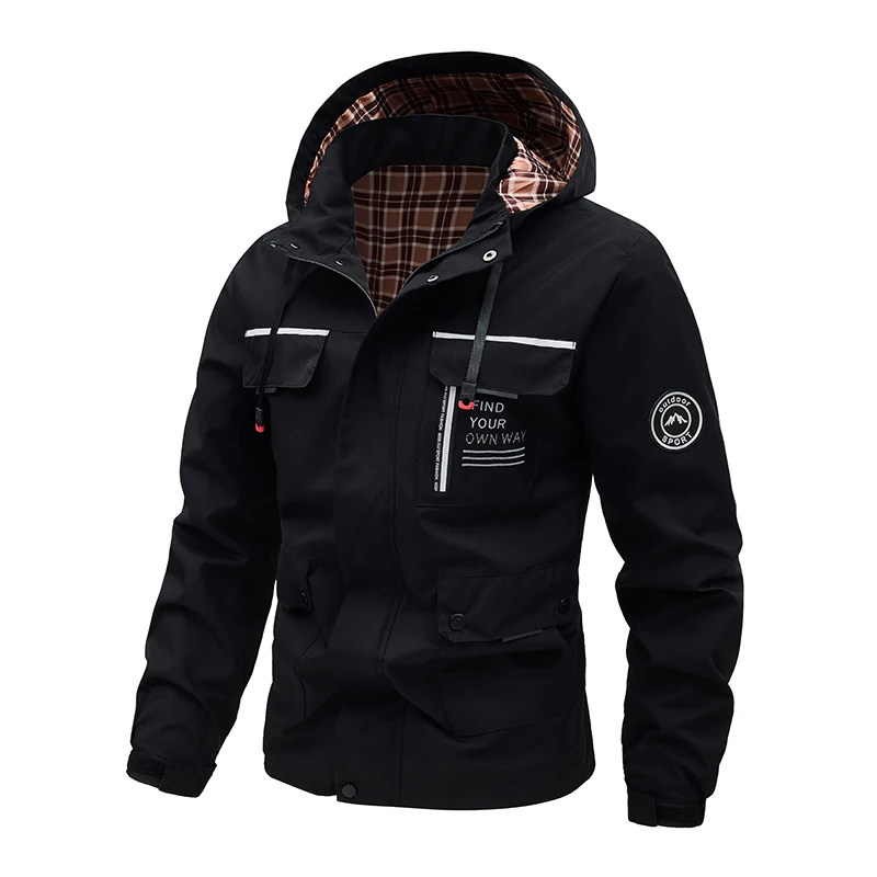 Fashionable casual men's jacket, detachable cap, trendy assault jacket