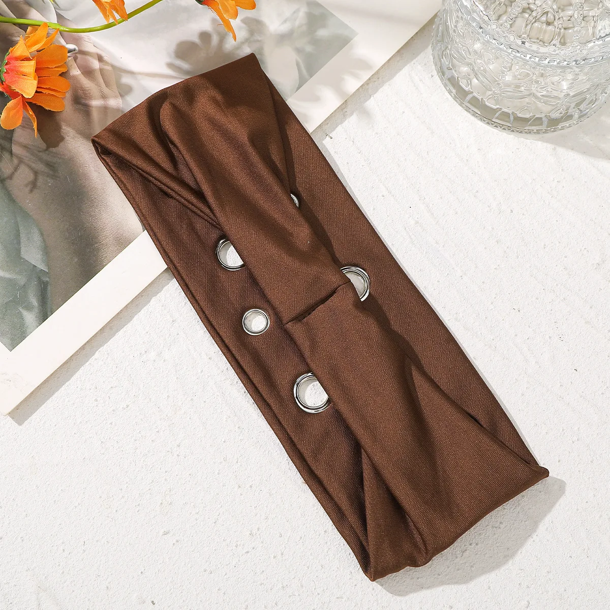 

Hollow Alloy Ring Headbands Elastic Elastic Hairband Fabric Head Bands Street Punk Headwear For Autumn Jogging Spring