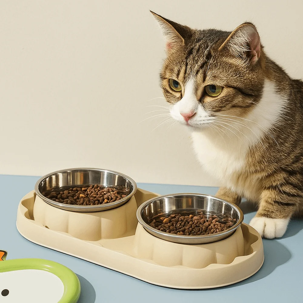 بسيطة الفولاذ المقاوم للصدأ وعاء مزدوج للحيوانات الأليفة مانعة للتسرب مكافحة توبل كلب المغذية المضادة للانزلاق وعاء طعام الحيوانات الأليفة للكلاب القطط