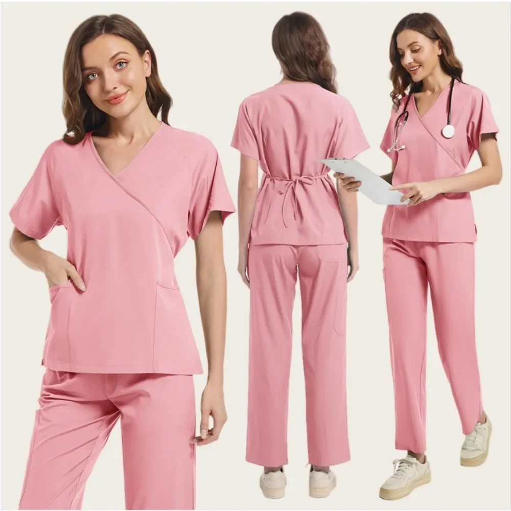 Costume de médecin à manches courtes, ensemble de blouses chirurgicales, vêtements de travail pour clinique d'animaux de compagnie, uniformes de soins infirmiers pour dentisterie, combinaison médicale pour femmes, S-2XL