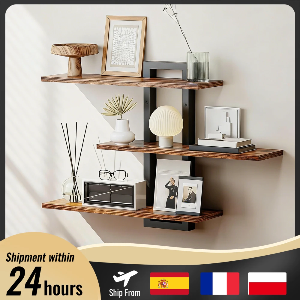 Retro Holz-Wandregale 3-stufiges Schweberegal für Pflanzen Deko Wohnzimmer Küche Schlafzimmer Wandmontiertes Präsentationsregal
