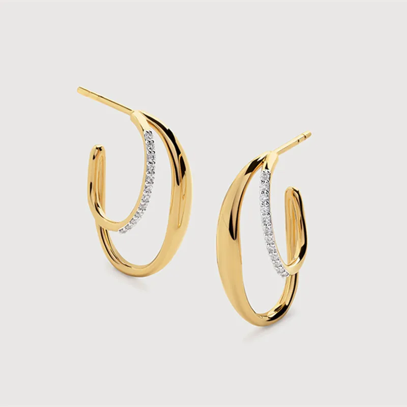 

Женские серьги из стерлингового серебра S925 с позолотой и цирконами, модные ювелирные украшения в форме крючка, аксессуары для вечеринок