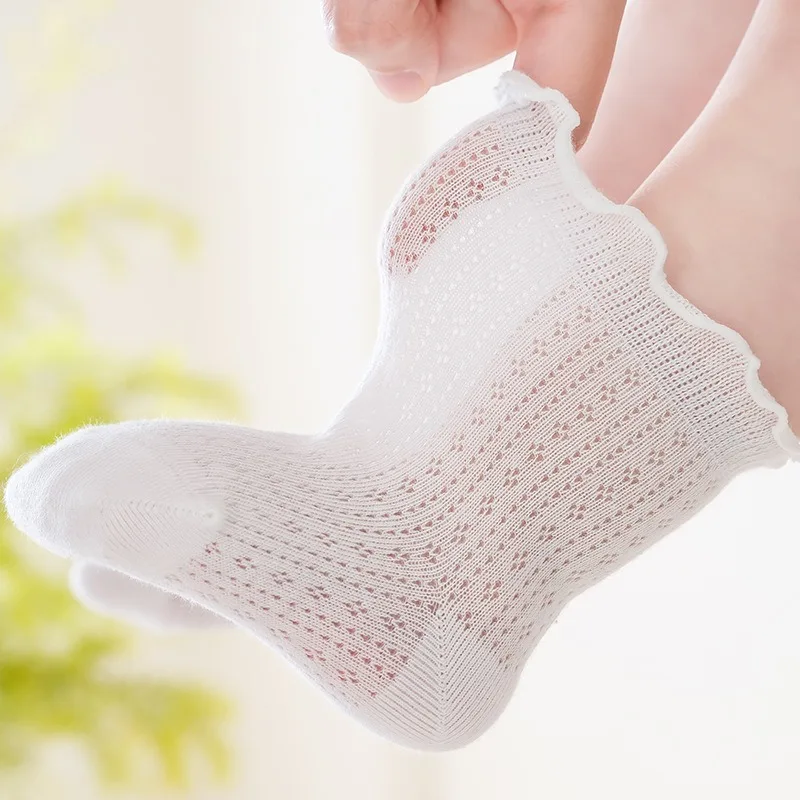 Summer Thin Baby Short Socks Mesh Class A Combed Cotton Solid Color Lace Wide Mouth Infant Children Stockings Soft and Breathy