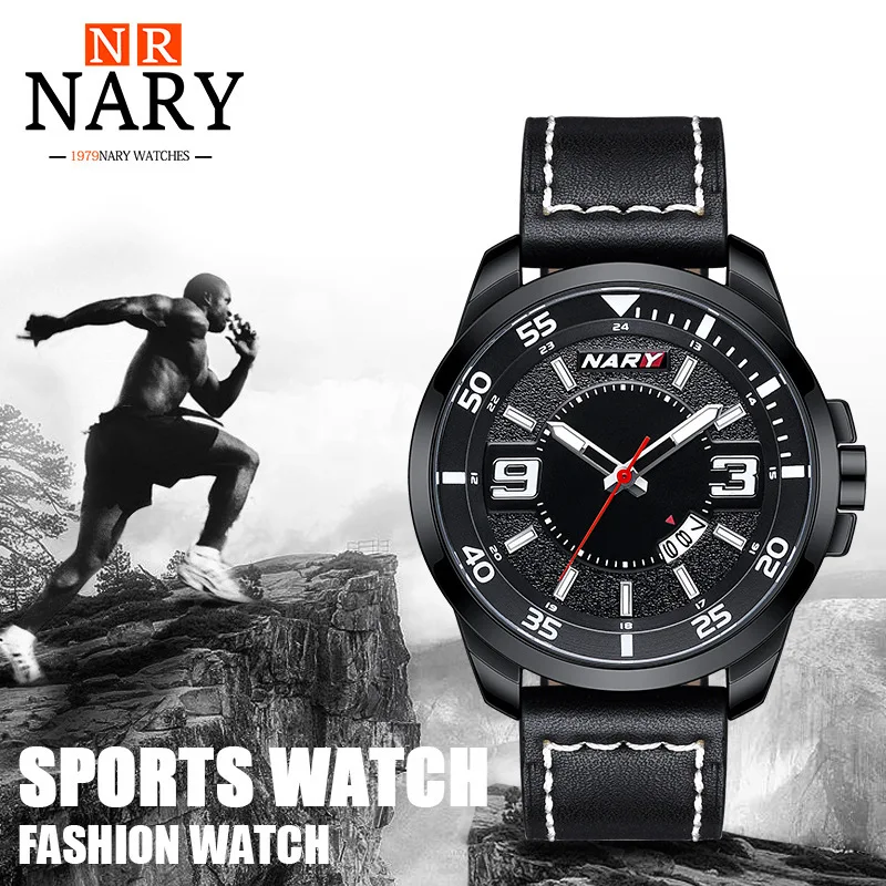 

NARY Fashion Mens Sports Watches High Quality Luxury Business Leather Watch Waterproof Calendar Quartz Wristwatch 8011