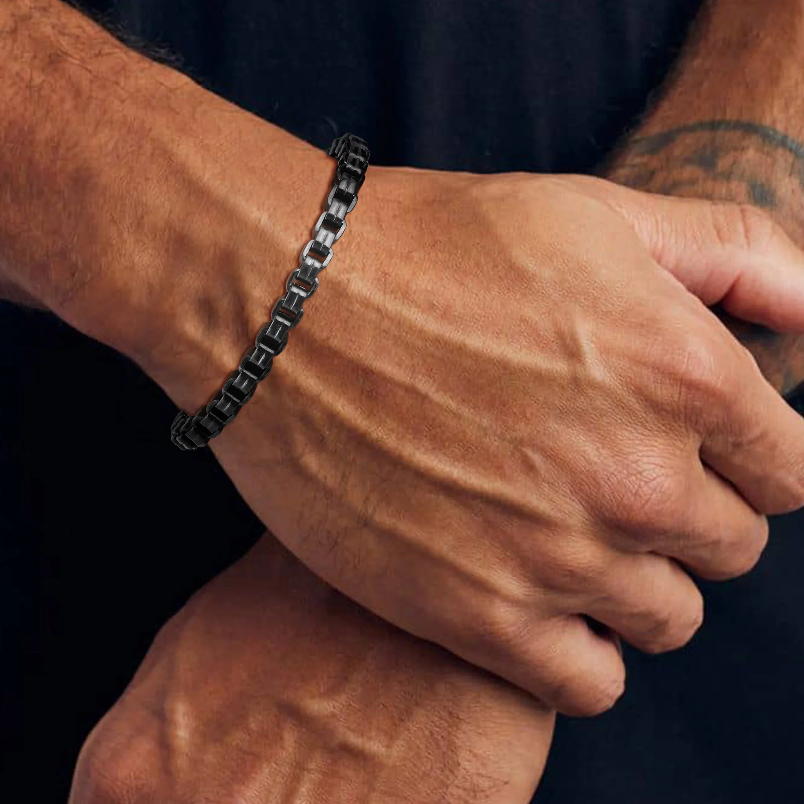 Vnox 5.3mm Round Box Chain Bracelets for Men Boys, Adjustable Stainless Steel Rolo Links Wristband, Simple Metal Jewelry
