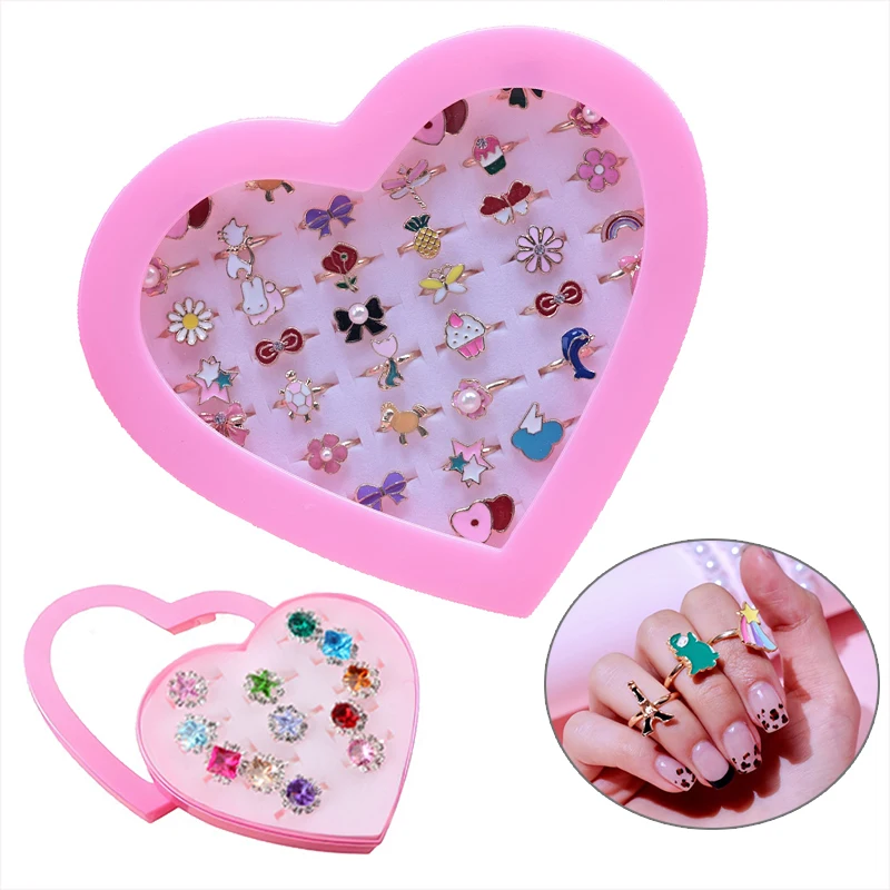 12/36 pièces Bagues mignonnes de dessin animé réglables, cadeaux de fête pour invités, bijoux en cristal, bague en alliage émaillé animal TMZ