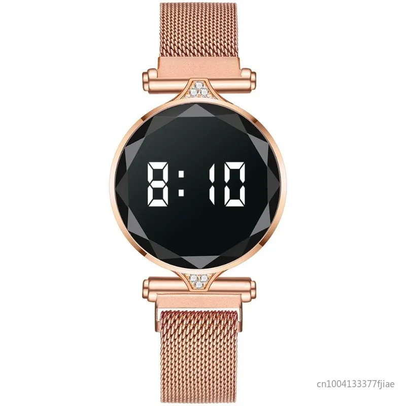 Relojes de lujo para Mujer, Reloj de pulsera de acero inoxidable y oro rosa para Mujer, Reloj Digital LED para Mujer, Reloj electrónico 2024