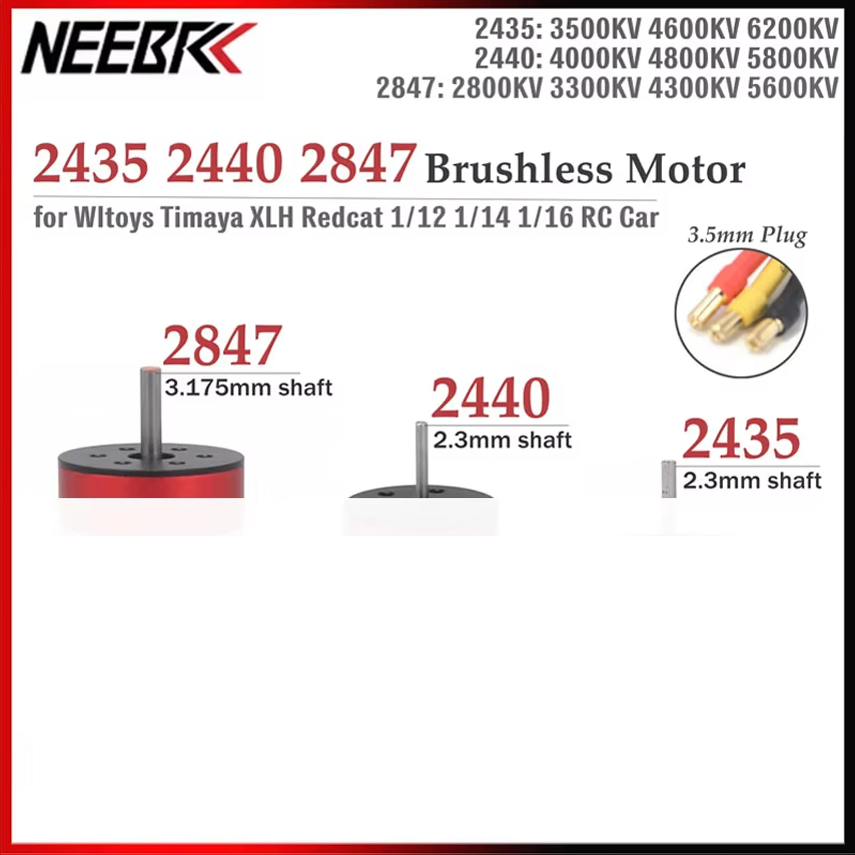 NEEBRC 2435 2440 2847 Brushless Motor for Wltoys Timaya Remo Hobby XLH Redcat 1/12 1/14 1/16 RC Car Truck Buggy Boat Model Parts