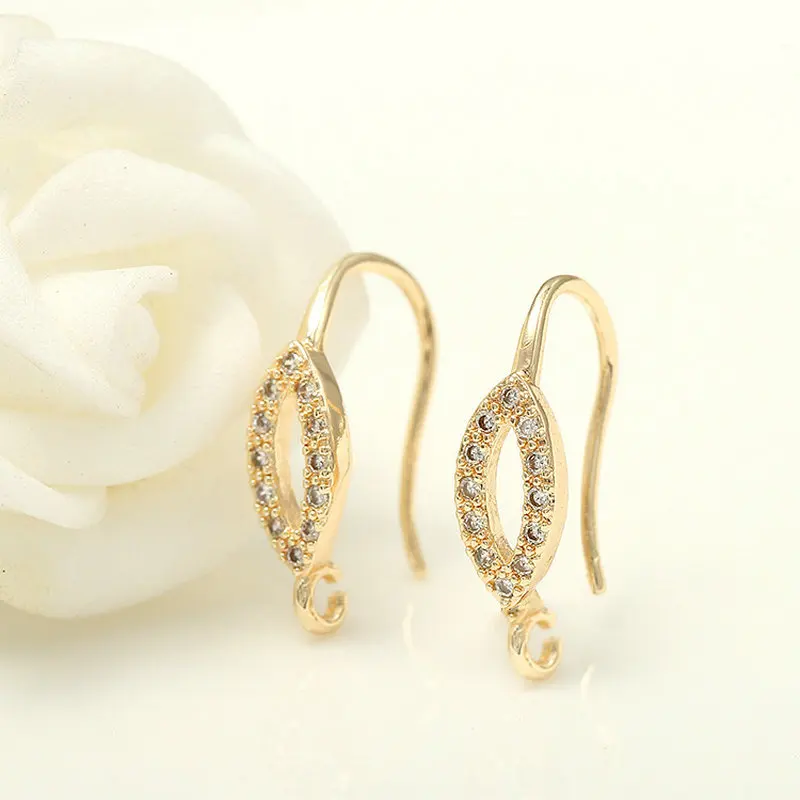 Fashion 14K Gold Color Plated Brass and Zircon Earrings Hooks Stud Earrings Pins Jewelry Making Supplies Diy Accessories